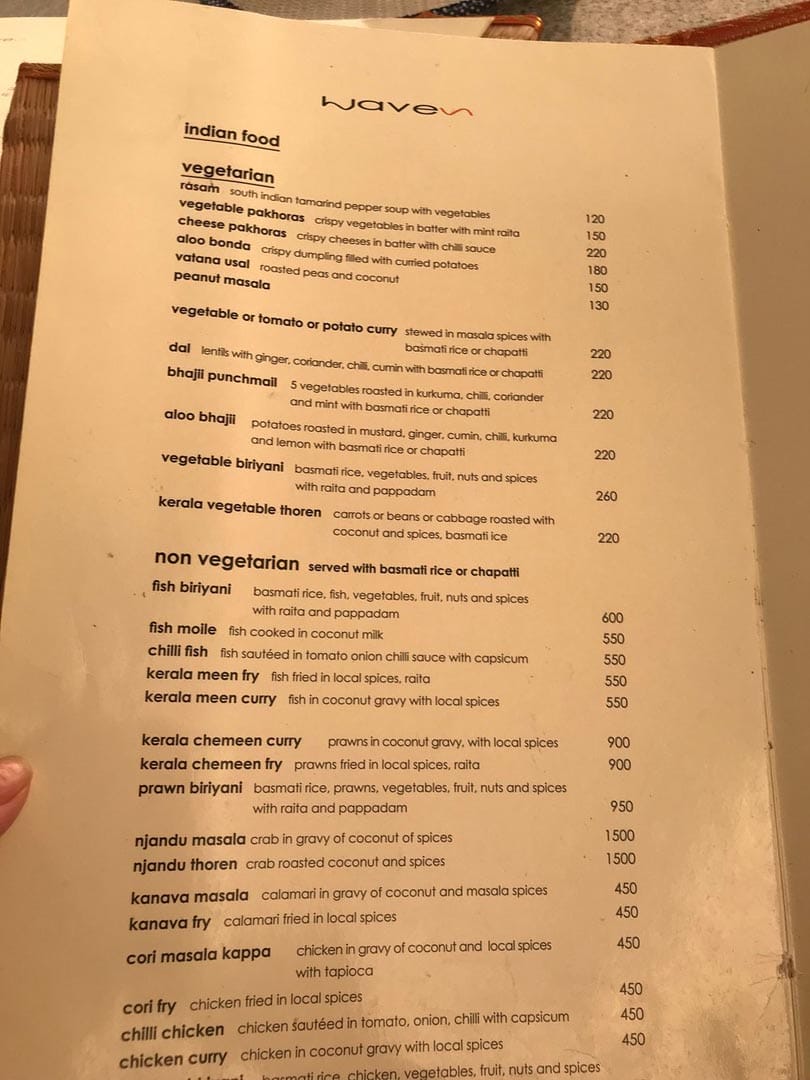 Menu &ndash; Waves Restaurant & the German Bakery, Trivandrum, Kerala, India